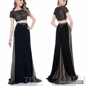 Terani Couture Beaded & Lace Cap Sleeve Long Formal 2 Piece Gown 1611P1024